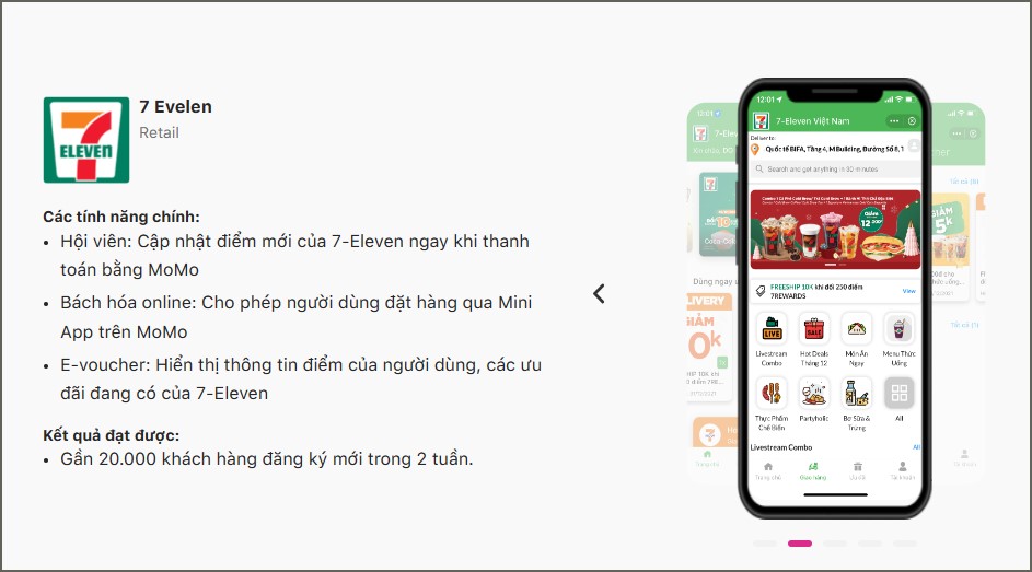 Hiện tại có hơn 244,000 người đang sử dụng Mini App Momo 7 Eleven