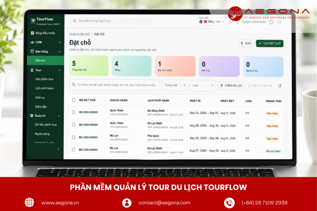 Phần mềm quản lý và điều hành tour du lịch TourFlow