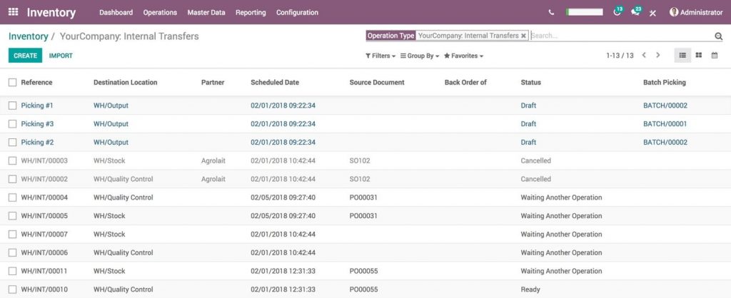  Phần mềm quản lý kho Odoo Inventory