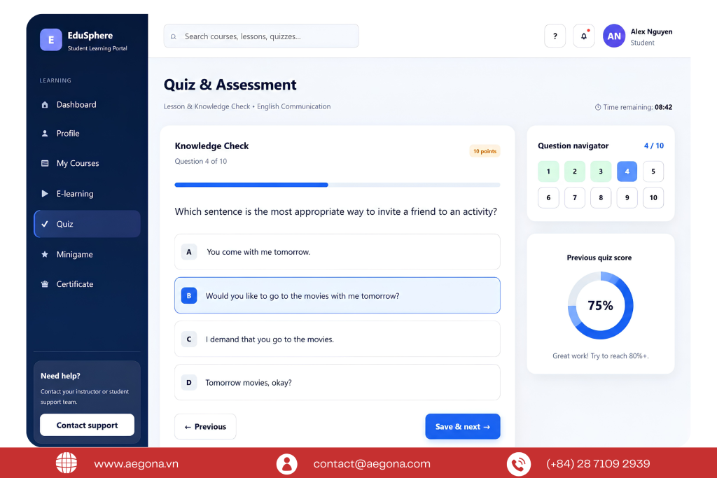 Tính năng Kiểm tra & Đánh giá (Quiz) trên hệ thống LMS