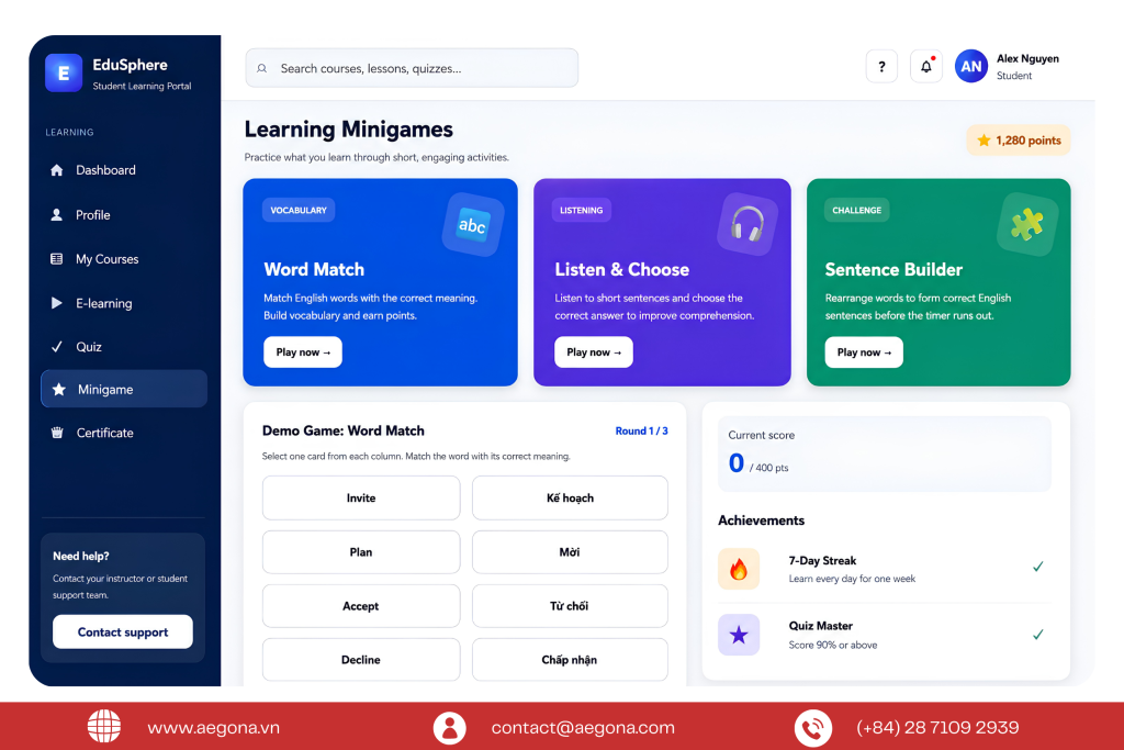 Tính năng Gamification & Minigame trên hệ thống LMS
