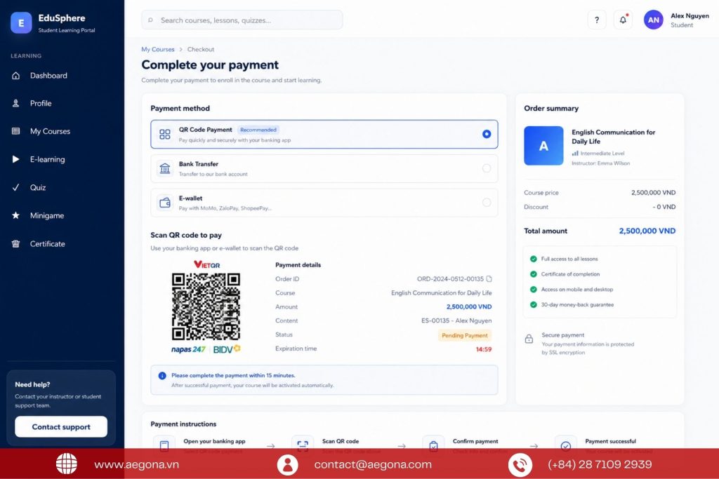 Thu học phí & Kích hoạt khóa học tự động trên hệ thống LMS