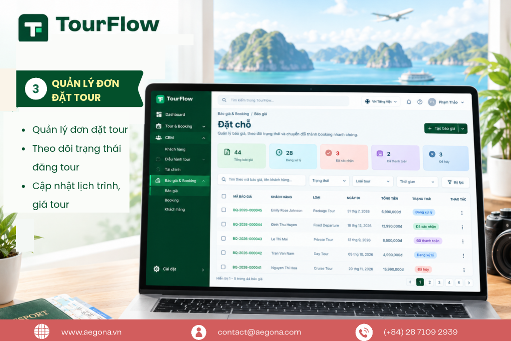 Booking Management – Quản lý đơn đặt tour trên phần mềm Tourflow